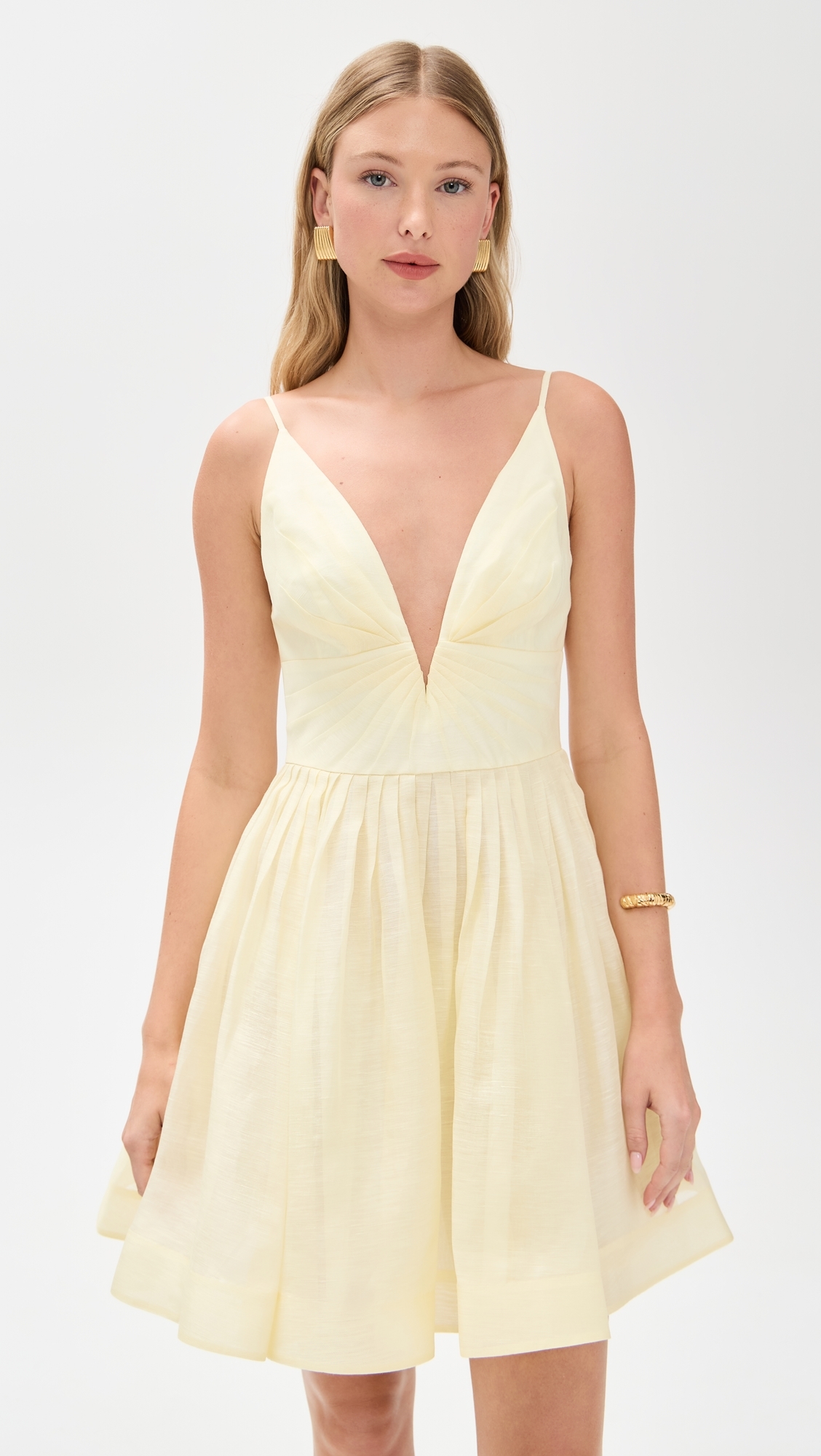 Illuminate V Neck Mini Dress Lemon