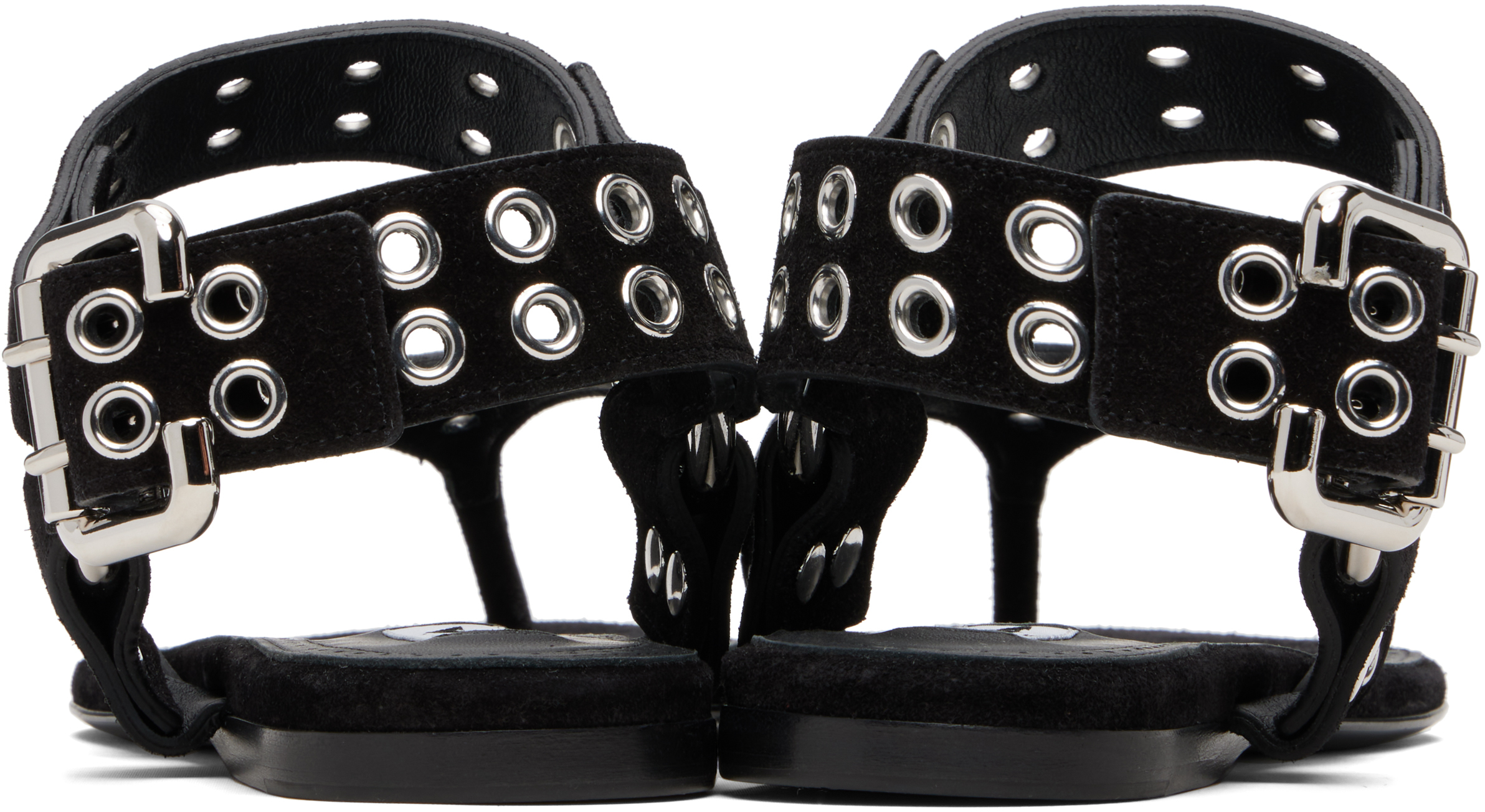 Black Suede Calfskin Thong Flat Sandals