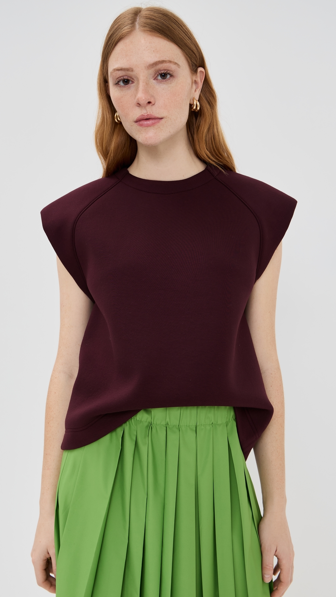 Tibi Bonded Viscose Sculpted Sleeveless Top Crimson