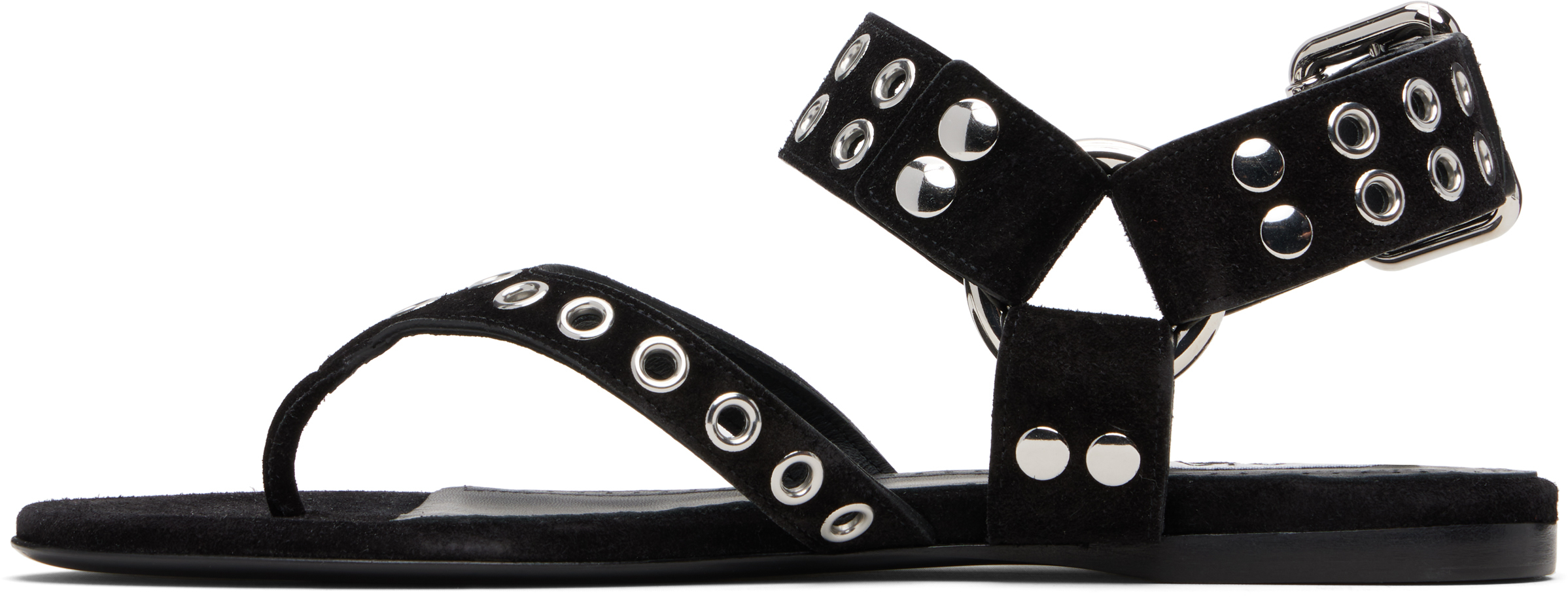 Black Suede Calfskin Thong Flat Sandals
