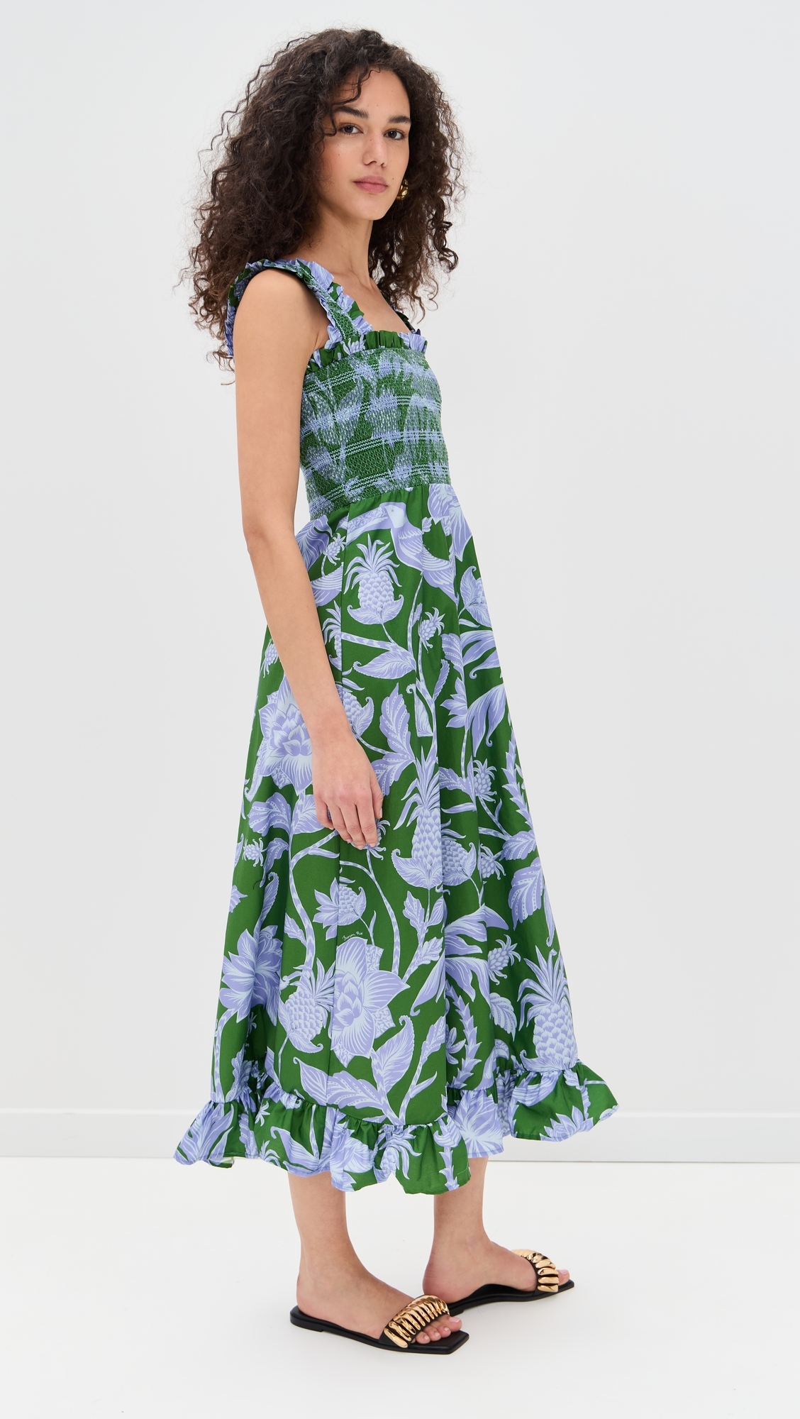 Tropical Swing Green Sleeveless Midi Dress Tropical Swing Green