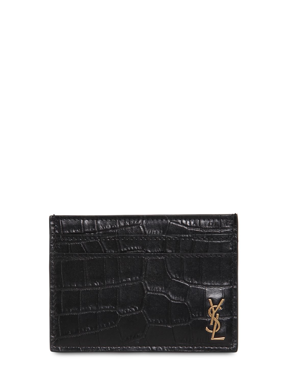 Saint Laurent Monogram Croc Embossed Patent Leather Card Case