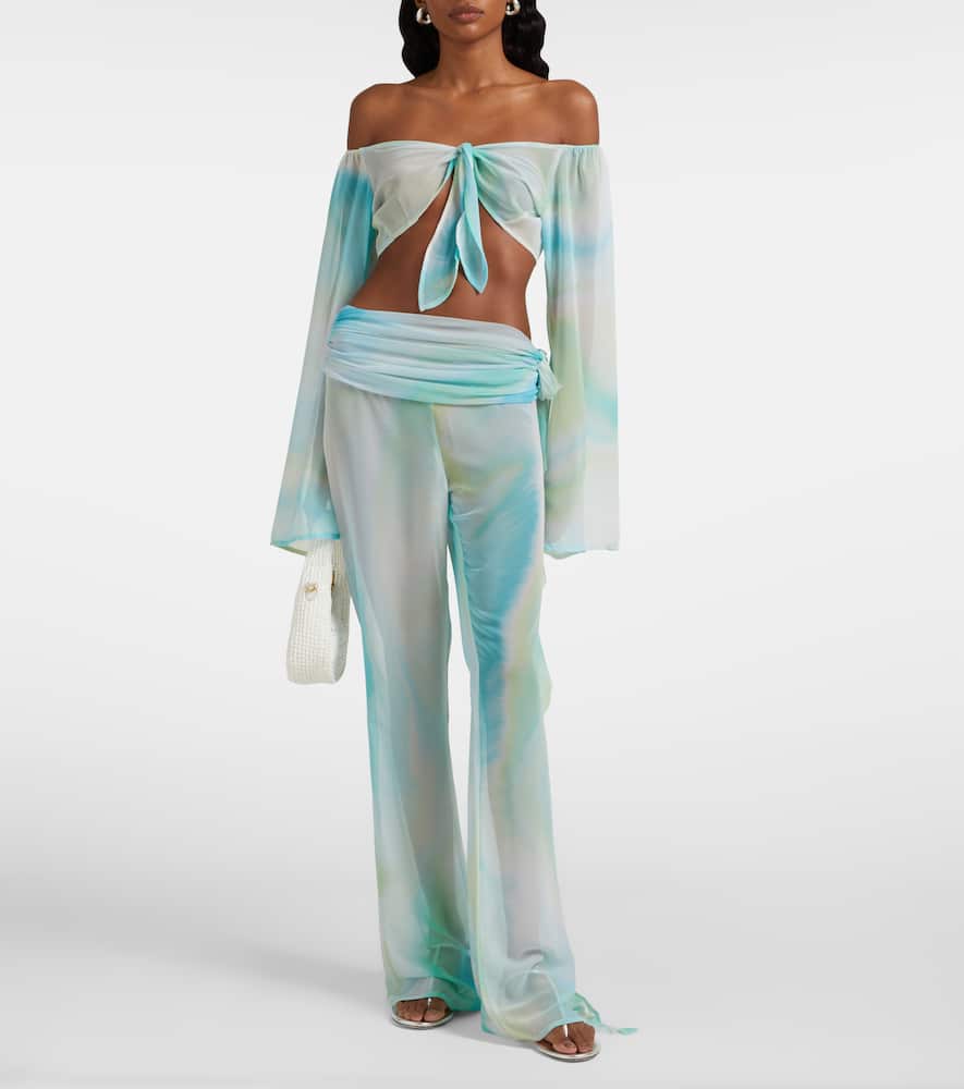 Shawn ruffled sheer flared pants