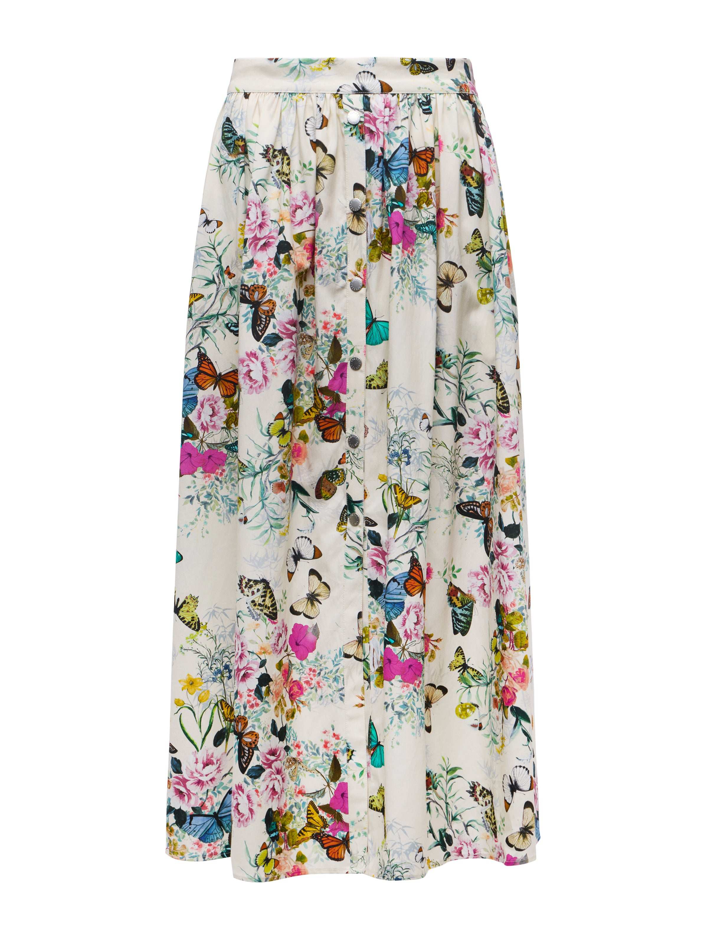 Seina Poplin Midi Skirt In Vintage White Multi Charonda Butterfly