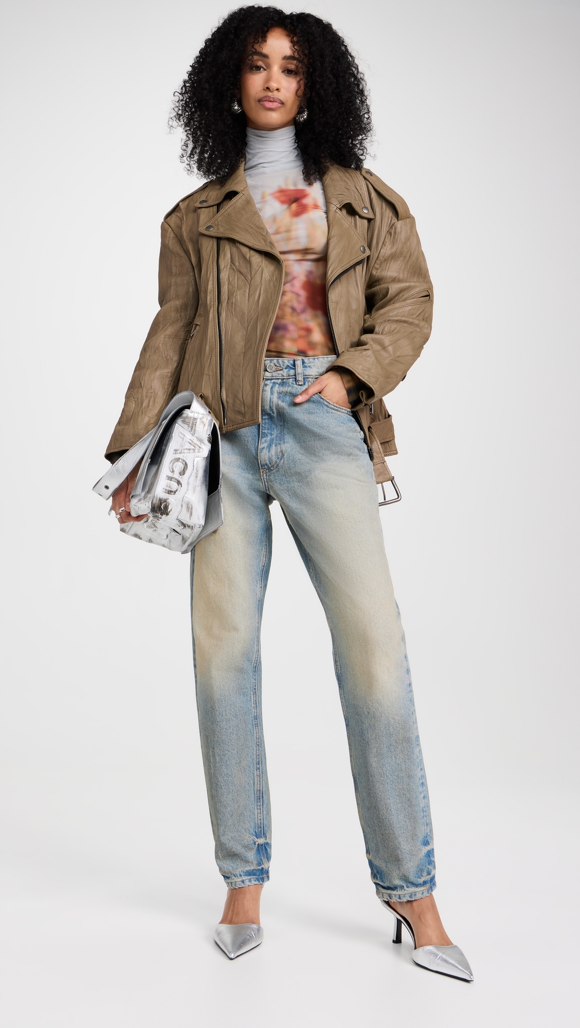 Leather Biker Jacket Brown