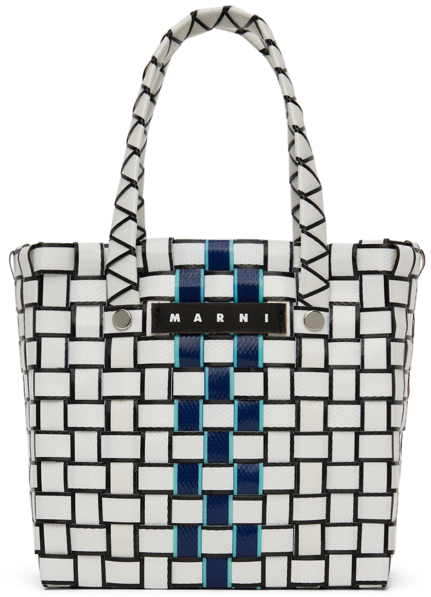 Mini white and green MARNI MARKET CHECK BASKET bag