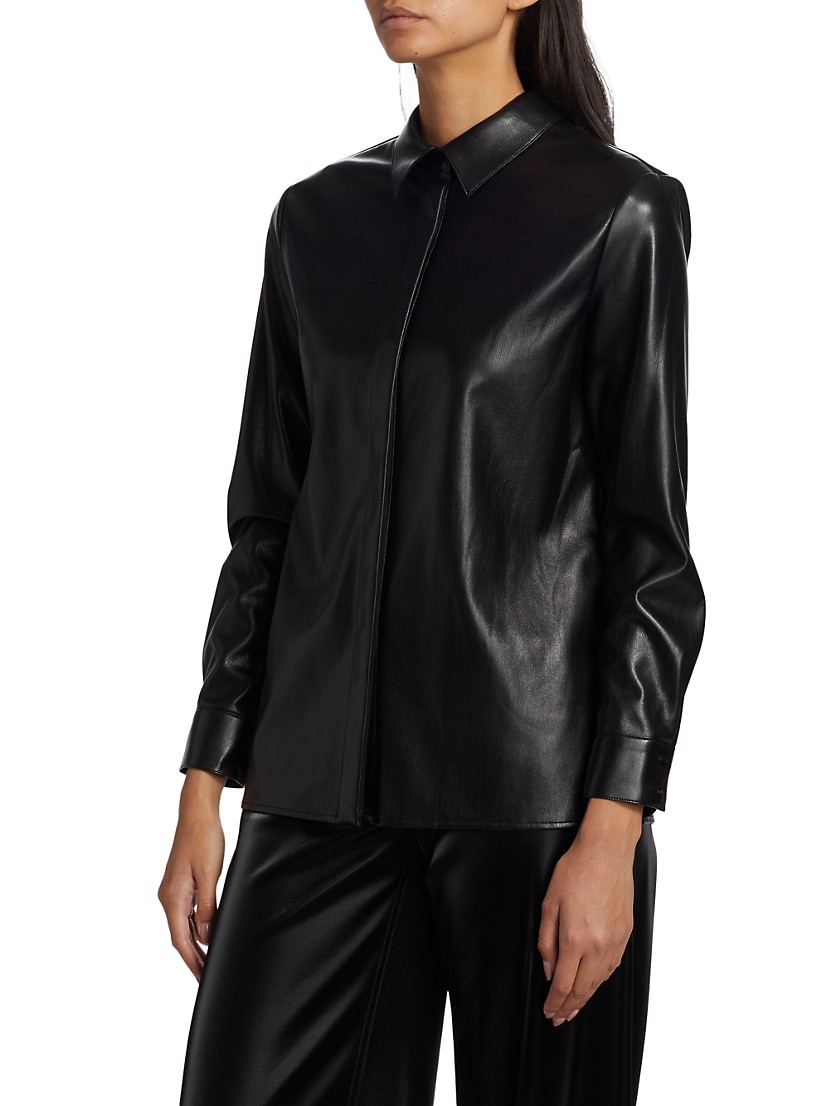 Willa Faux Leather Oversized Button-Front Top