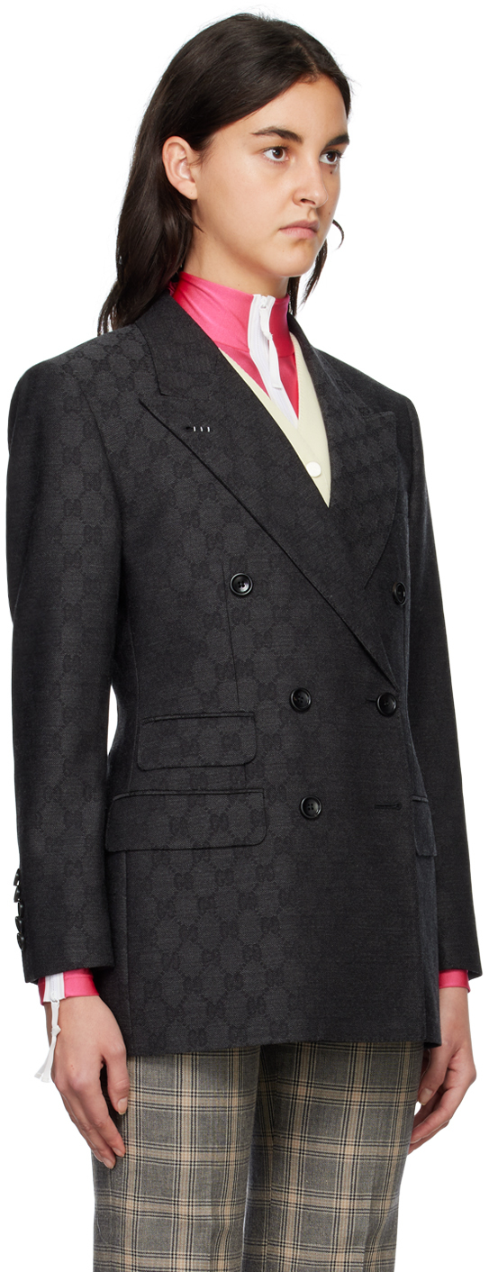 GG Double Breasted Wool Blazer in Grey - Gucci