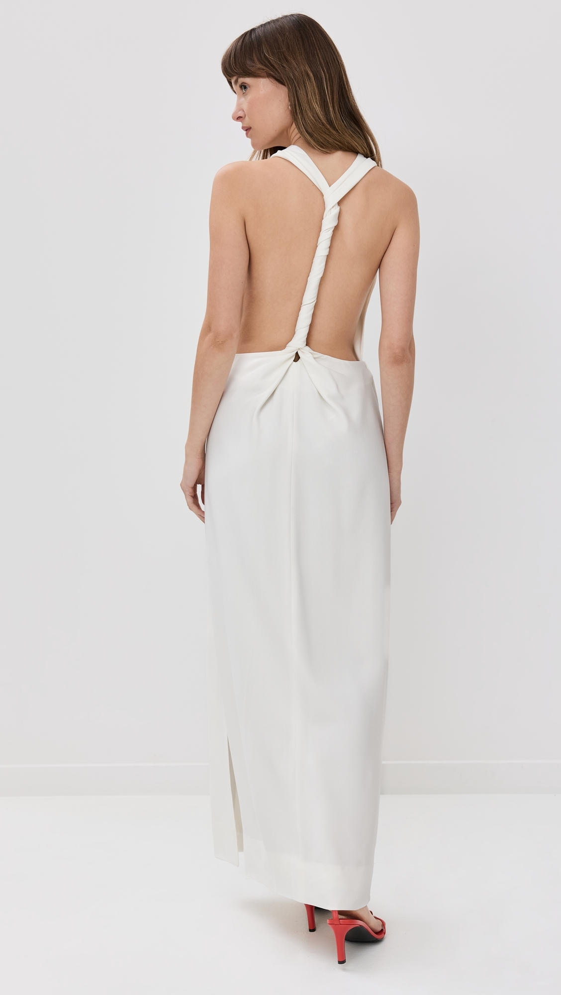 Selena Twist Back Dress In Matte Viscose Crepe White