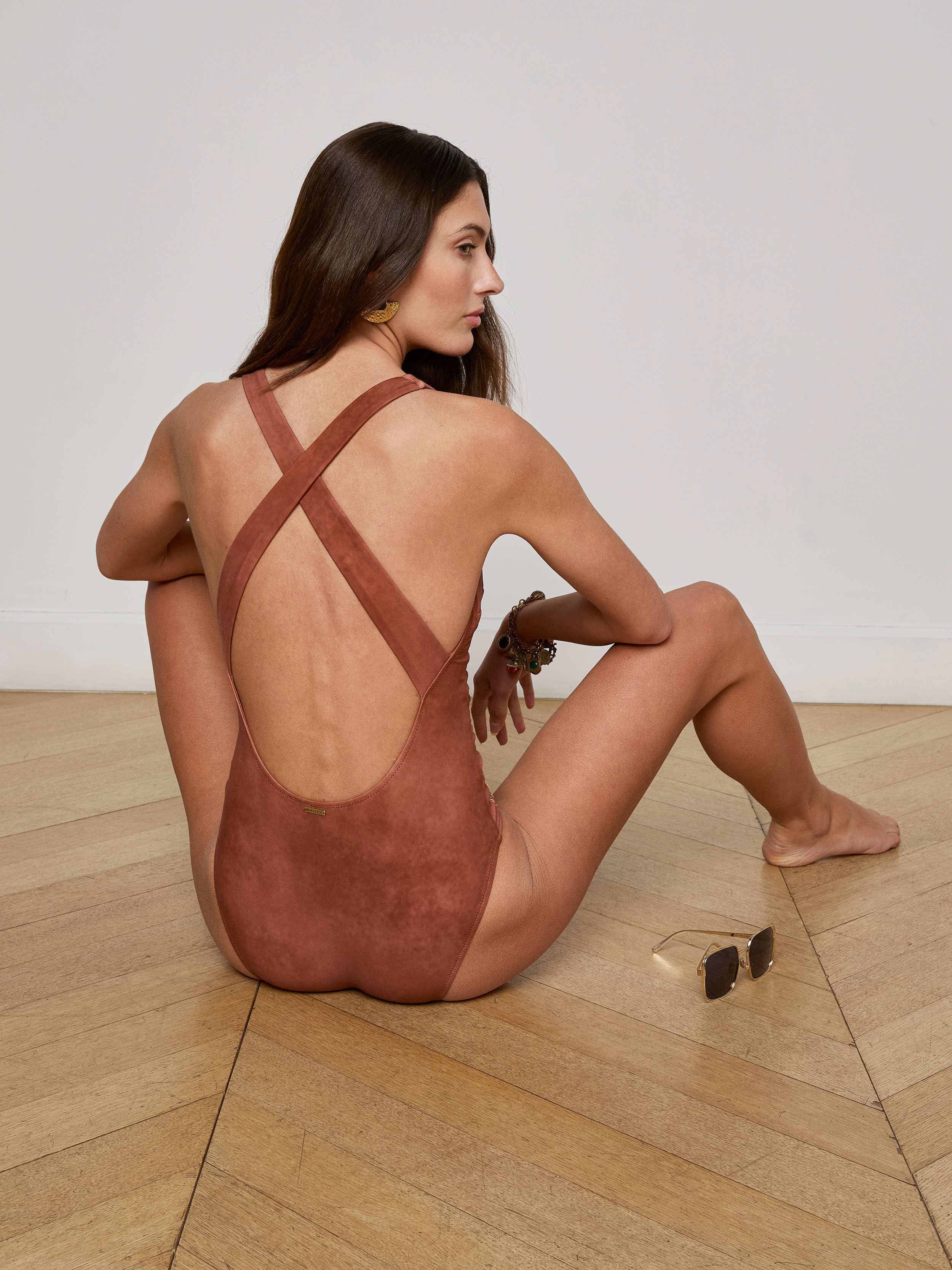 Lisa Plunge One-Piece Swimsuit In Bronze