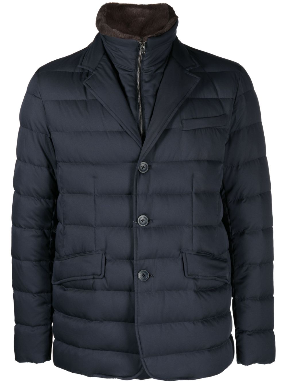 에르노 남성 high-neck layered padded jacket - Blue PI001039U12414