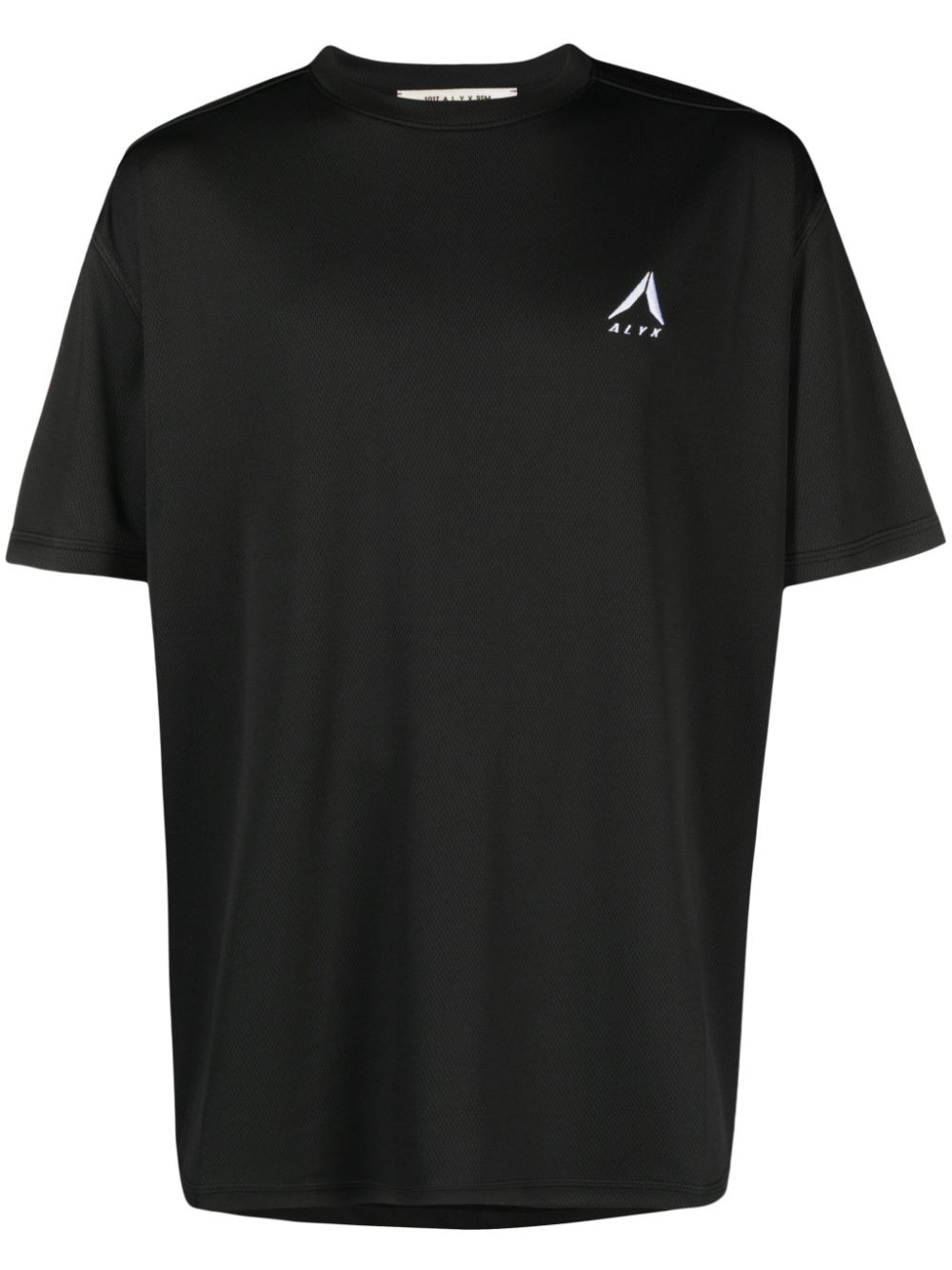 1017 ALYX 9SM 남성 logo-embroidered mesh T-shirt - Black AAMTS0415FA02