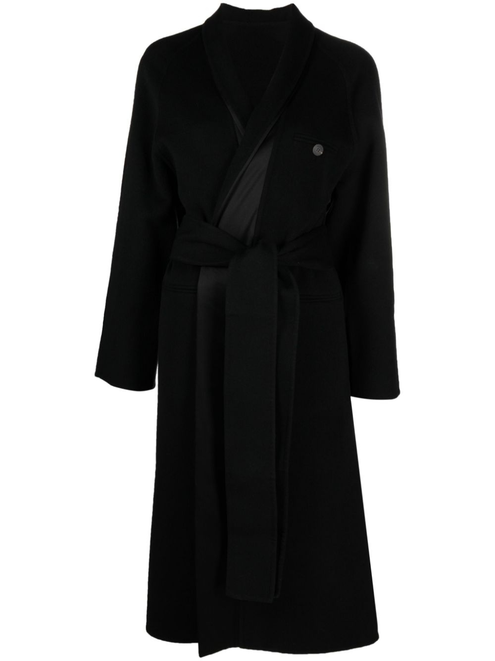 페라가모 여성 double-breasted wool robe coat - Black 763681