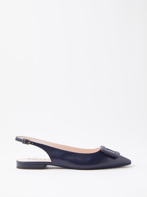 Roger Vivier Gommettine Point-toe Leather Slingback Flats Blue