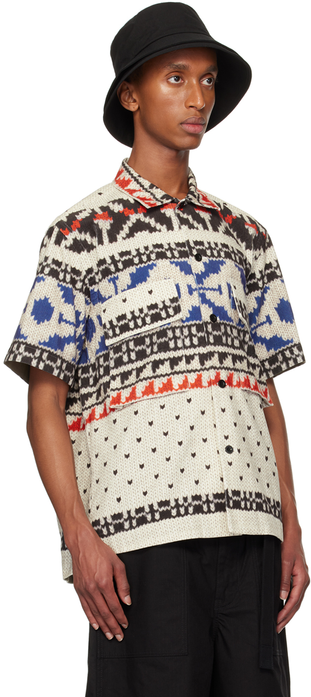Sacai Off-White & Blue Knit Print Shirt