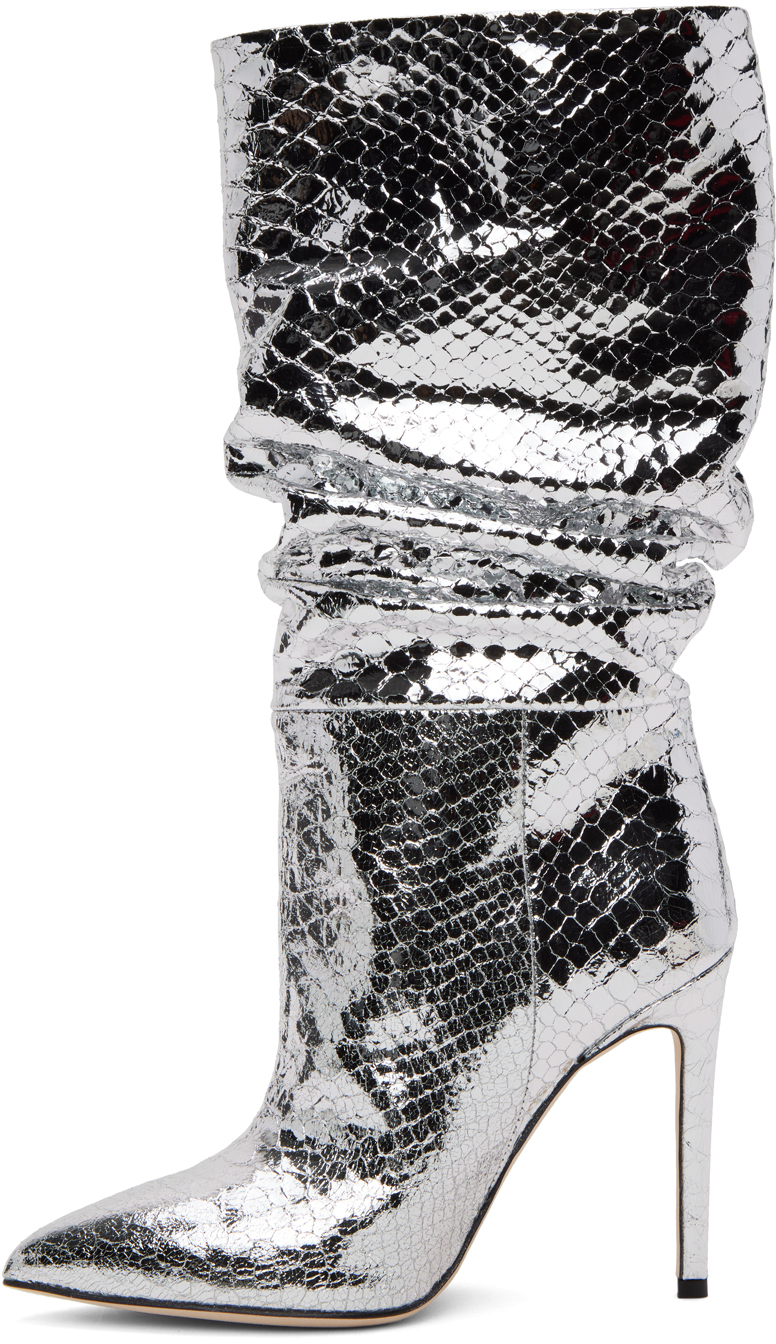 Silver slouchy snakeskin effect boots