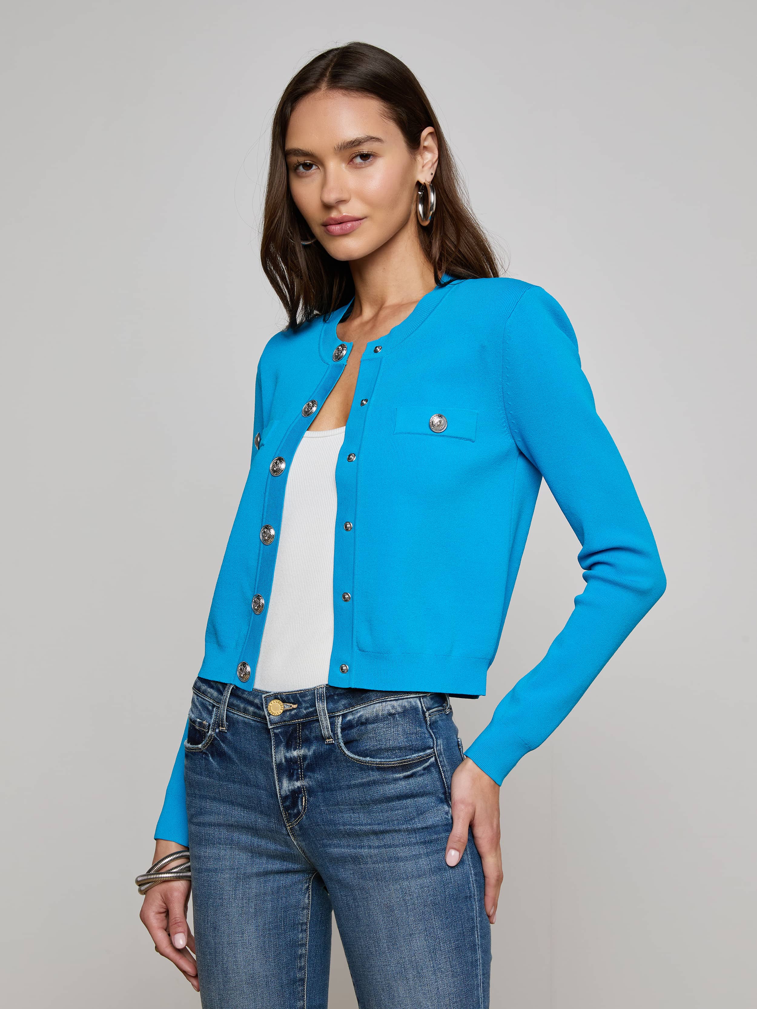Toulouse Cardigan In Dresden Blue/nickel