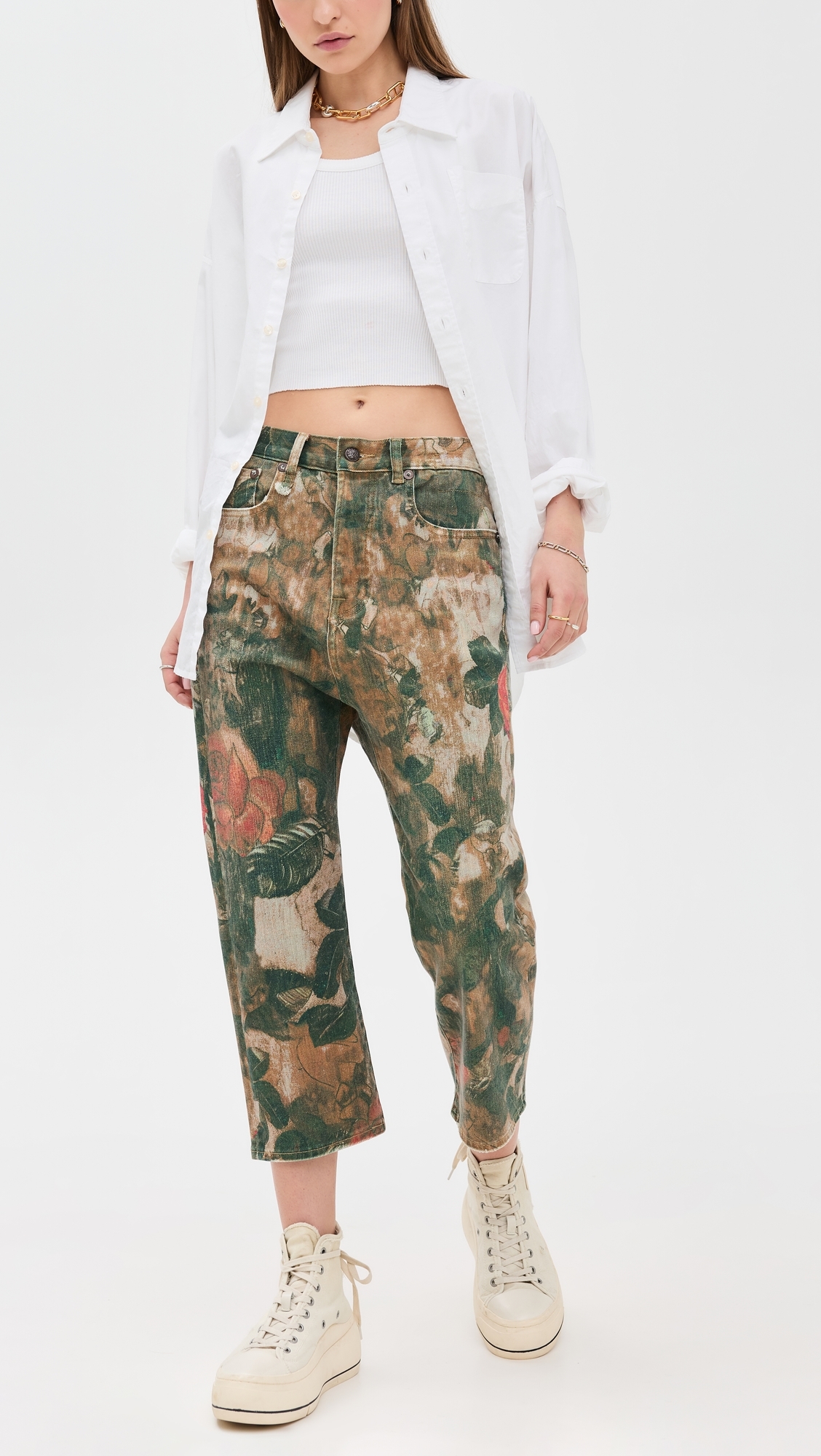 R13 Tailored Drop Jeans Printed Camo Rose