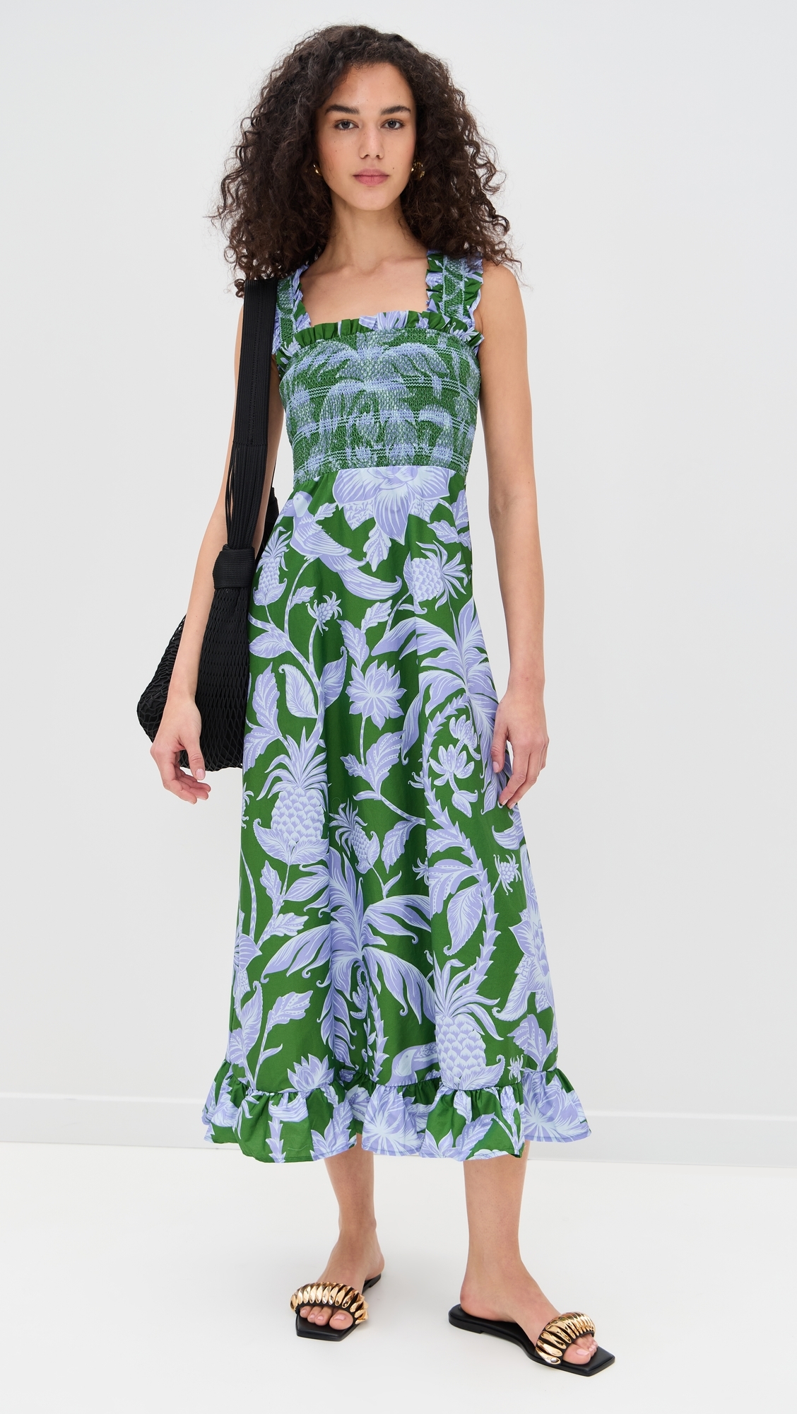 Tropical Swing Green Sleeveless Midi Dress Tropical Swing Green
