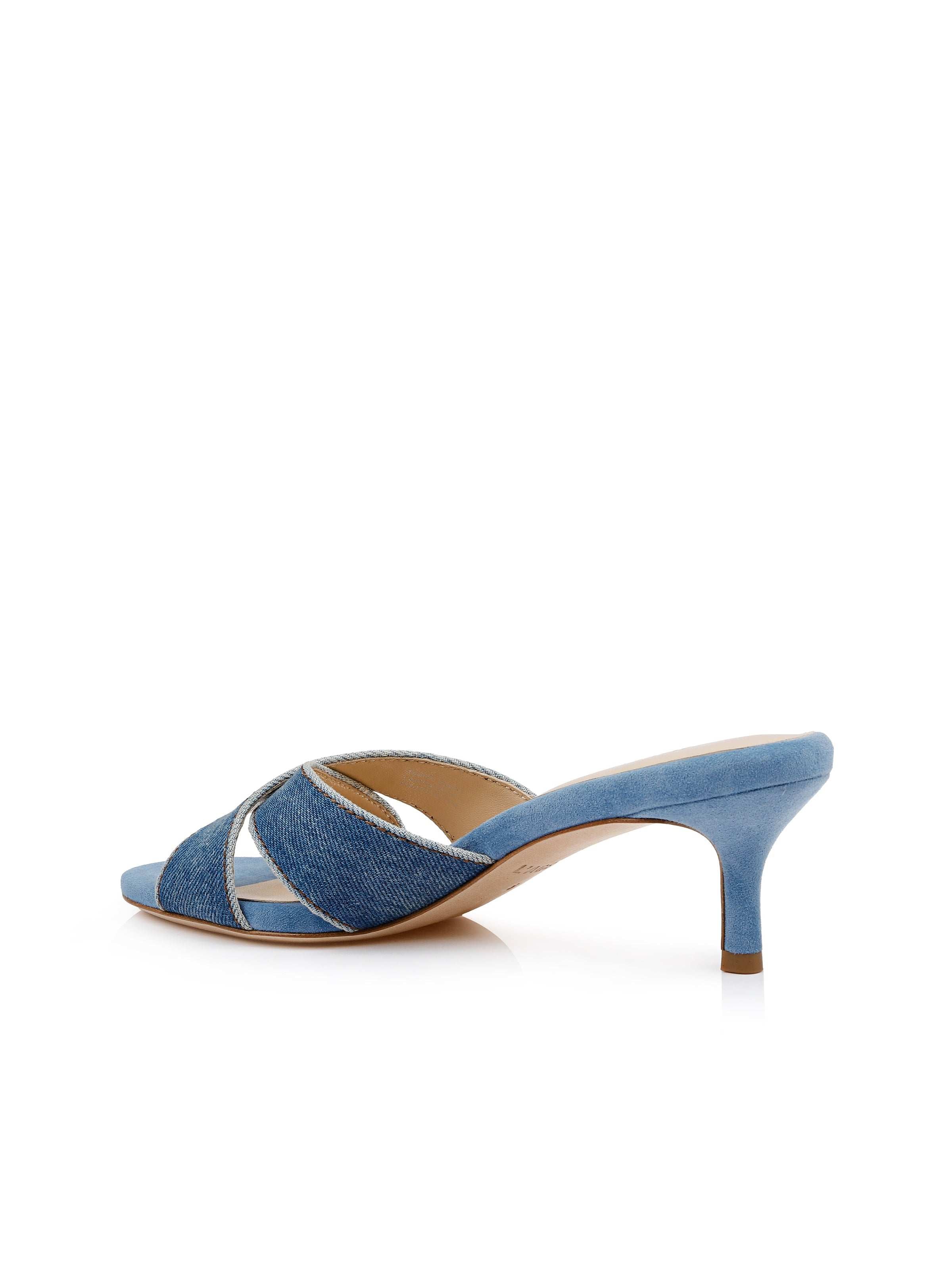 Aveline Kitten-Heel Sandal In Light Blue Denim