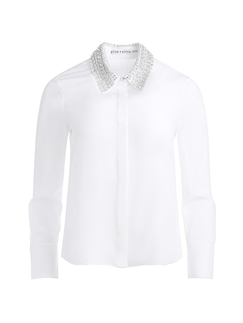 Willa Embellished Silk Button-Front Shirt