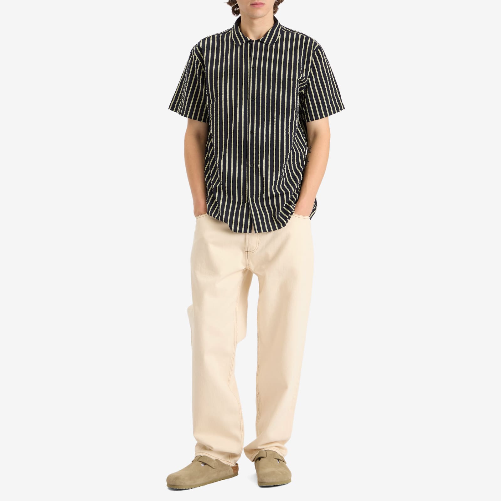 Men's Malick Seersucker Stripe Vacation Shirt Navy/Yellow
