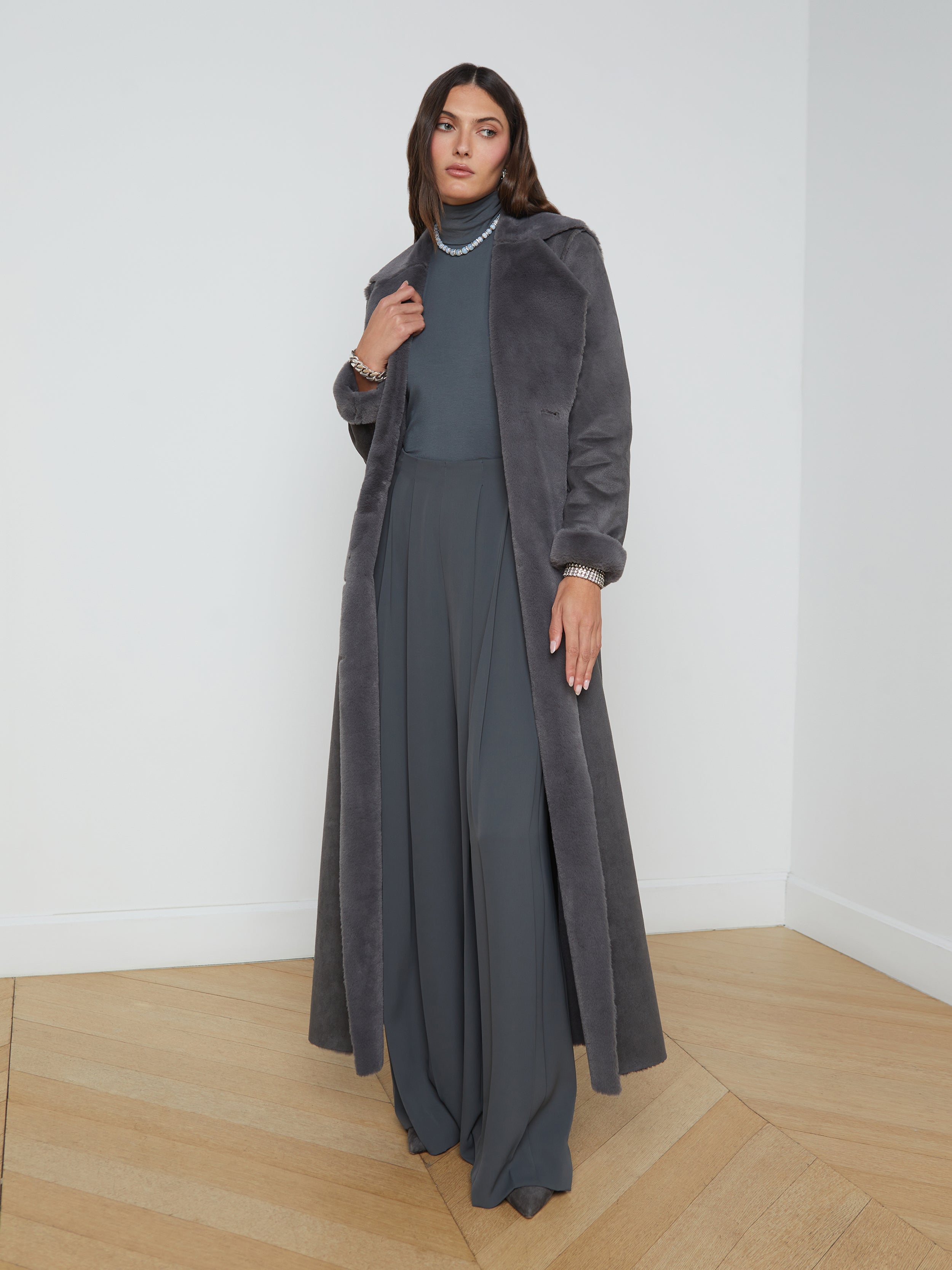 Citron Maxi Coat In Dark Grey