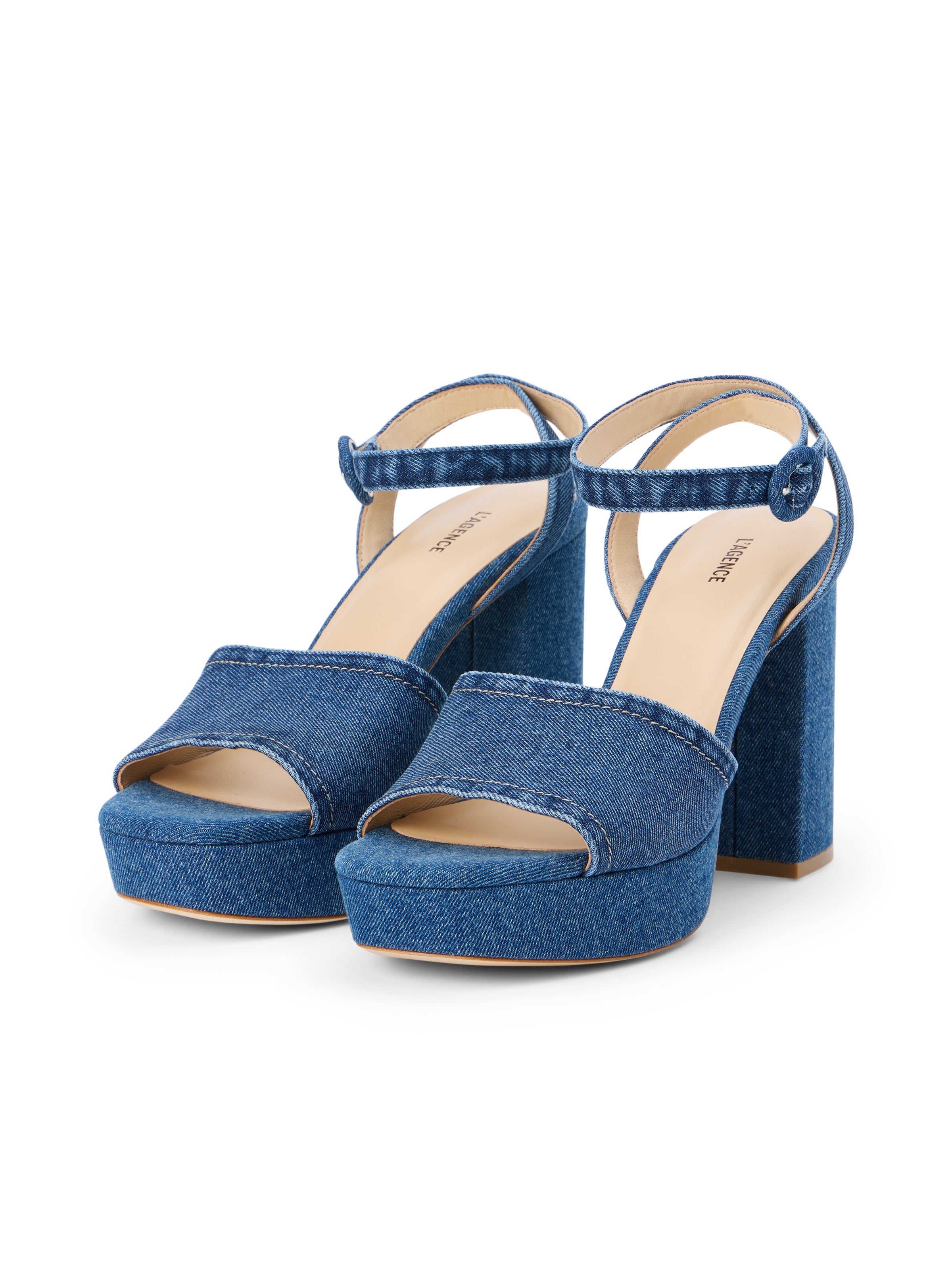Andree Denim Platform Sandal In Dark Blue Denim