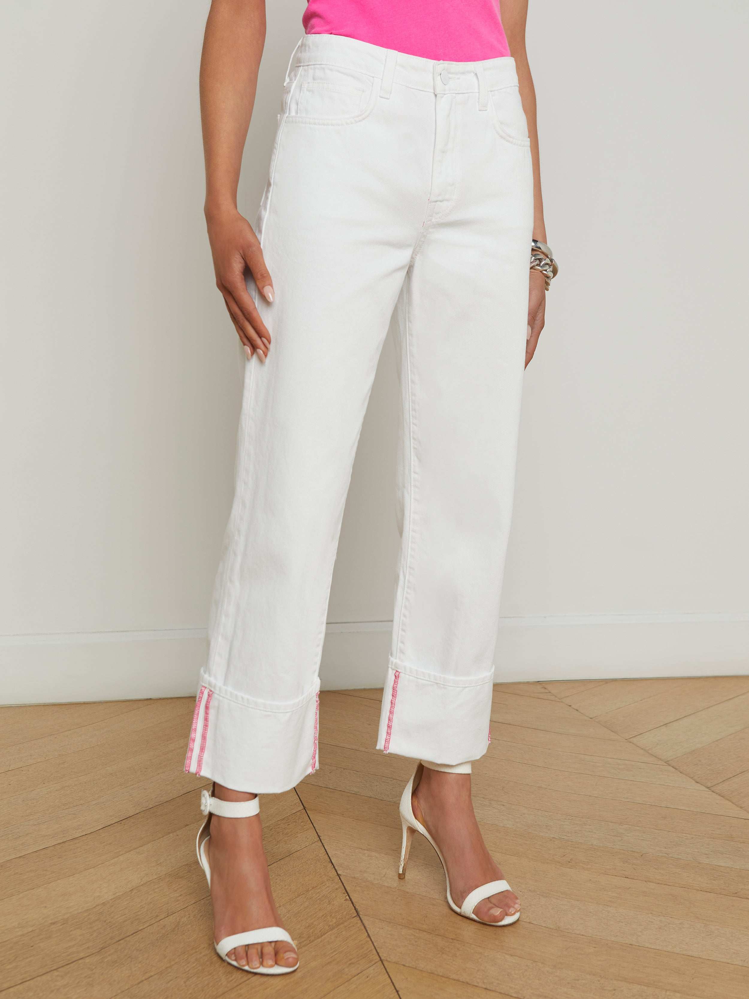 Leighton Cropped Cuffed Jean In Blanc