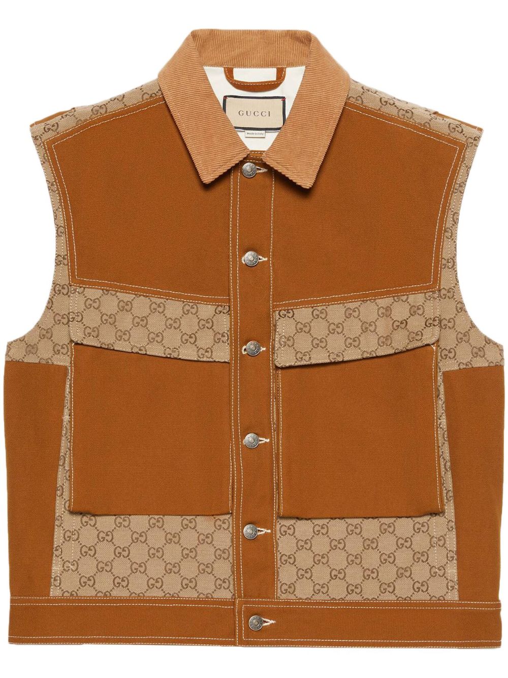 GUCCI Monogram-Panelled Denim Gilet for Men