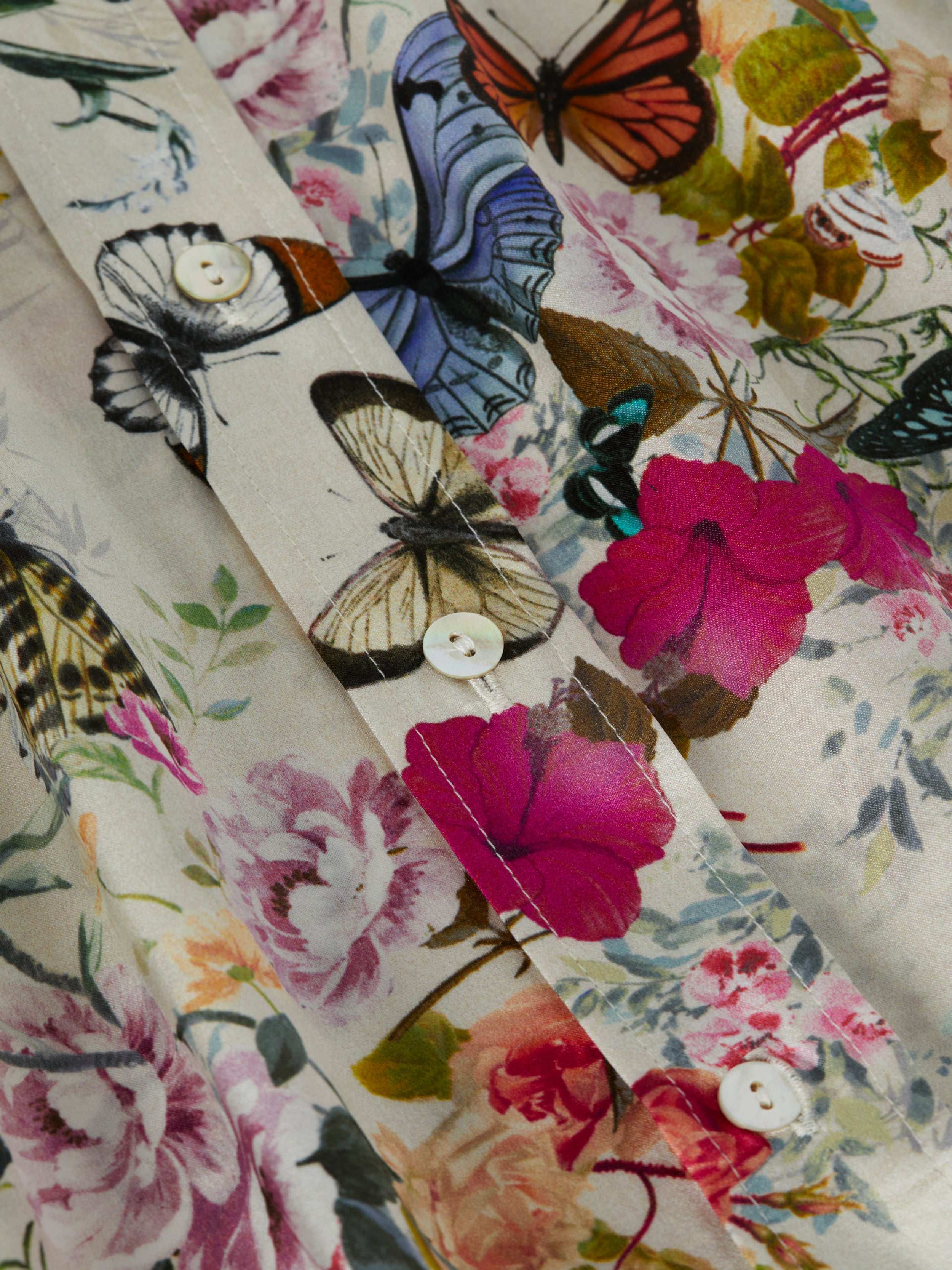 Dani Silk Blouse Top In Vintage White Multi Charonda Butterfly