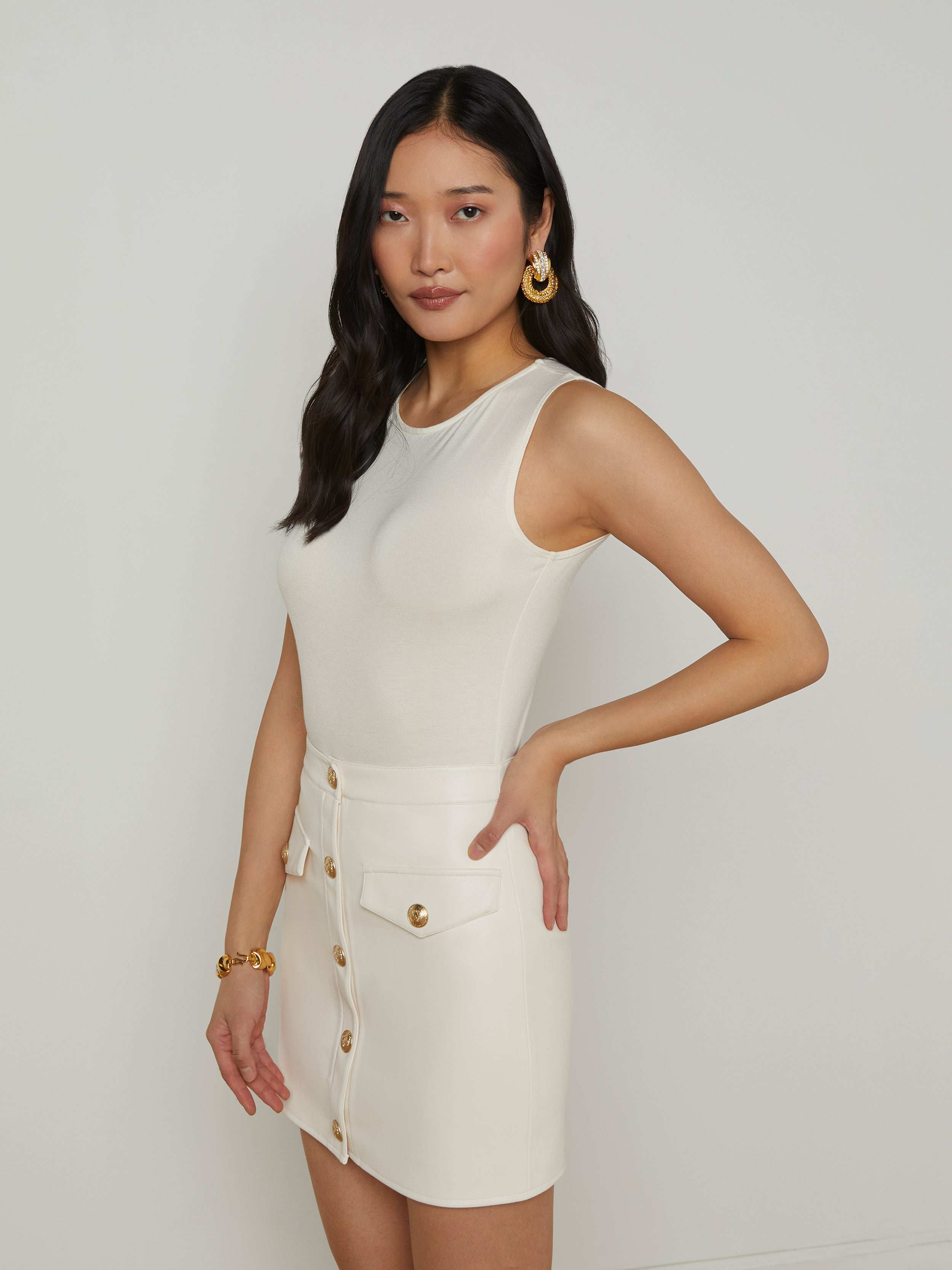 Amia Tank Top Bodysuit In Vintage White
