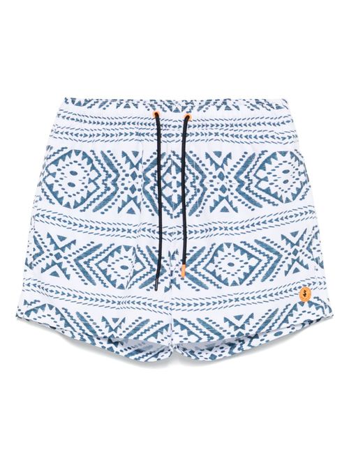 Geometric-print swim shorts - White