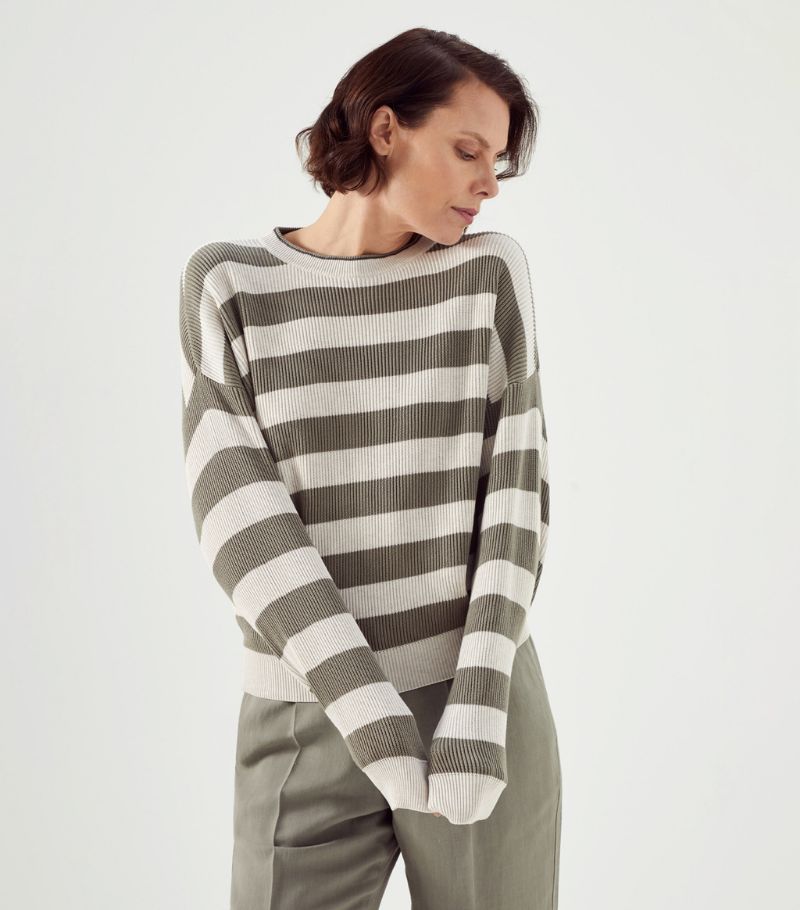 브루넬로 쿠치넬리 여성 Cotton Striped Sweater