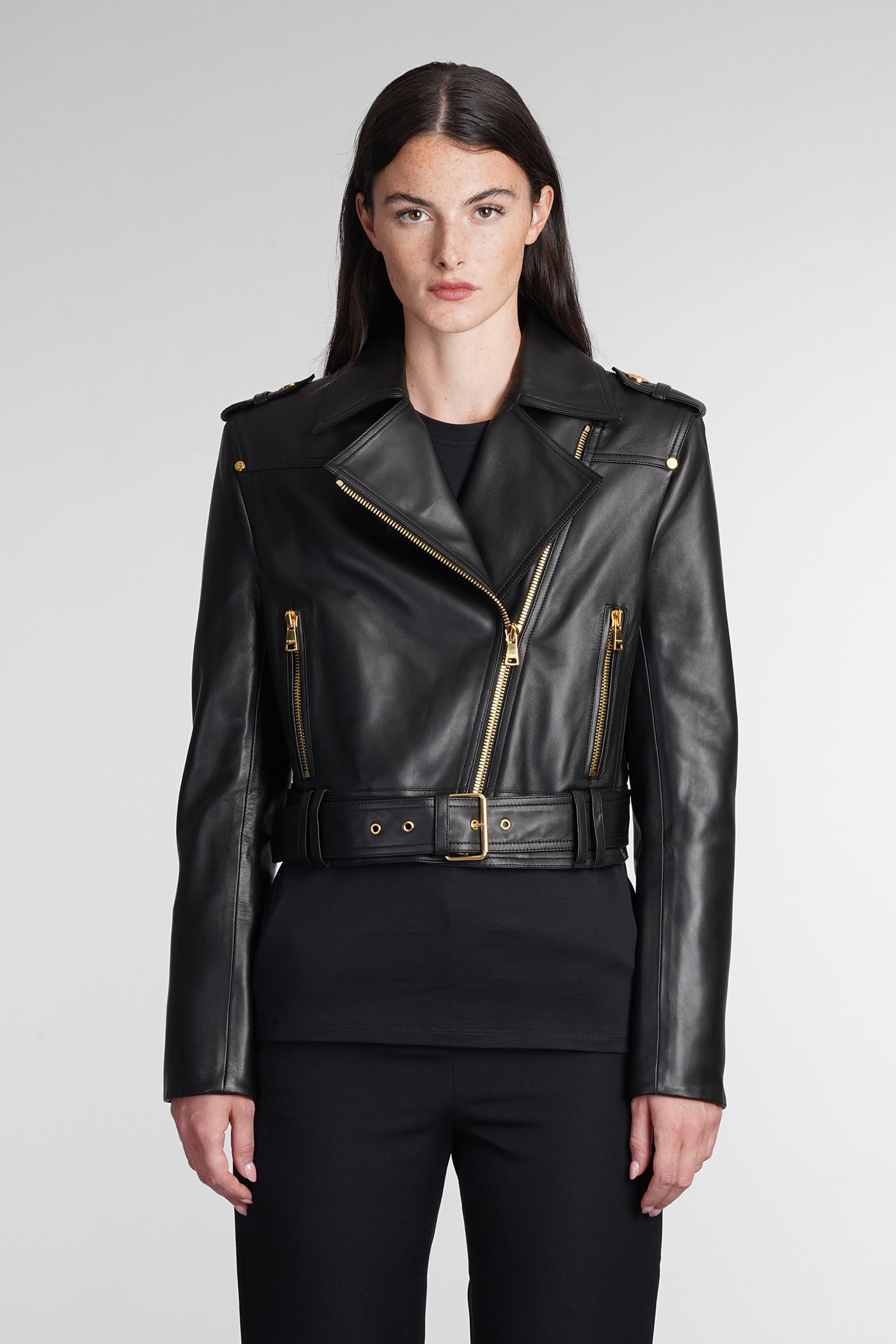 발망 여성 Leather Jacket In Black Leather 13639002