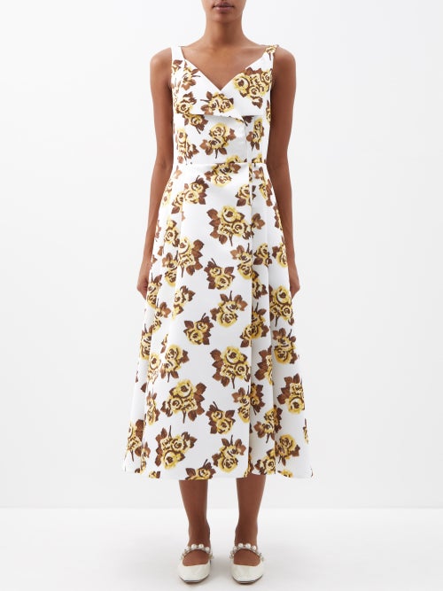 에밀리아 위크스테드 Ellison floral-print pleated satin dress