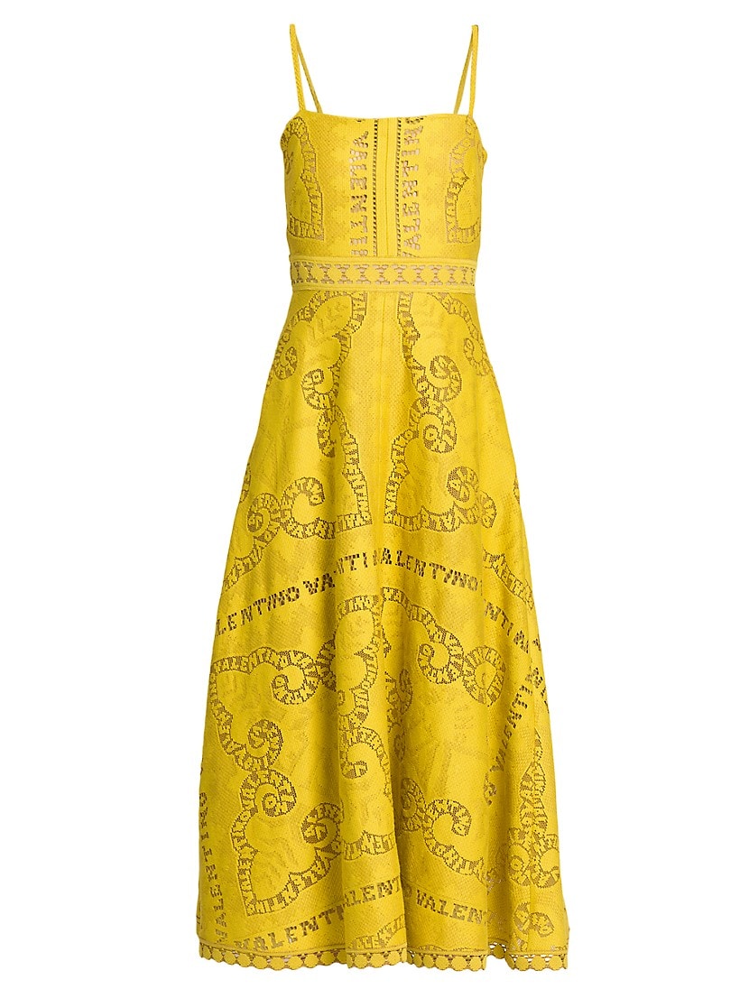 발렌티노 여성 로고 기퓌르 미디 드레스