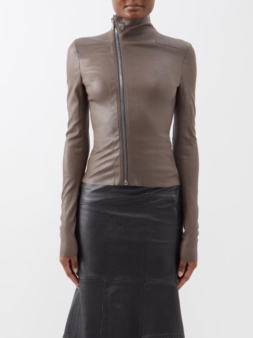 릭 오웬스 Gary asymmetric-zip stretch-leather jacket