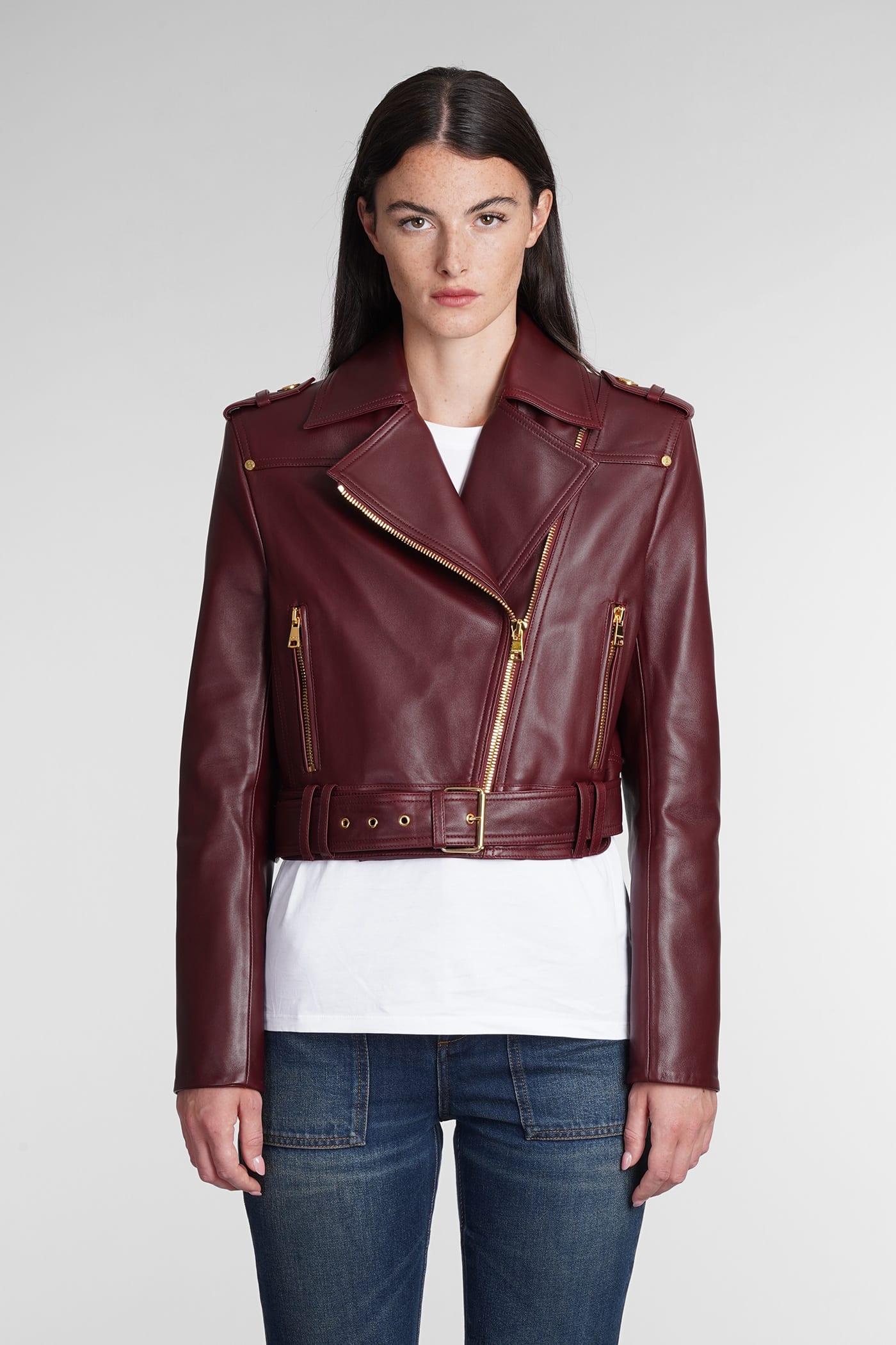 발망 여성 Leather Jacket In Bordeaux Leather 13639004