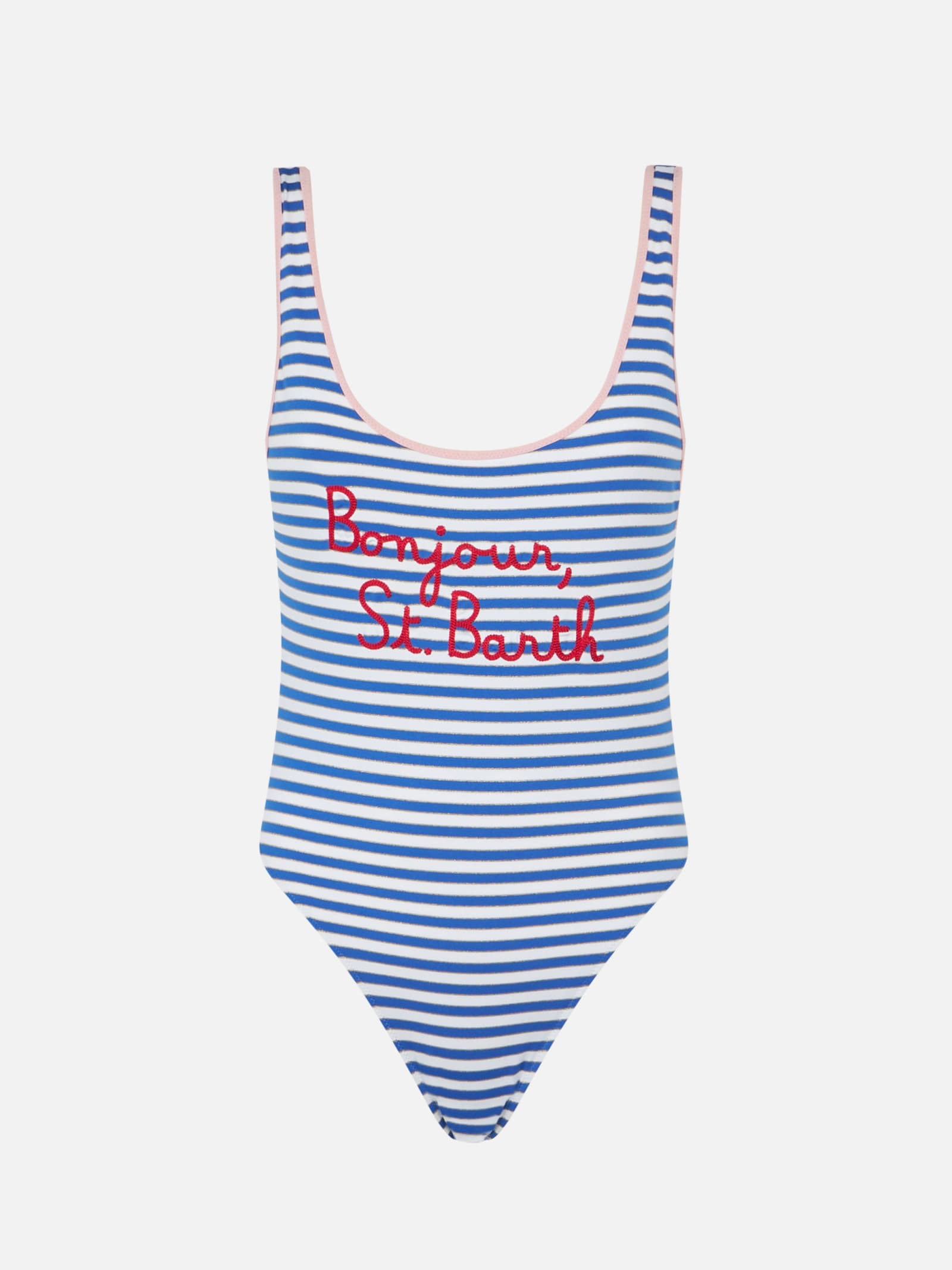 MC2 Saint Barth 여성 Woman Striped One Piece Swimsuit With Bonjour St. Barth Embroidery LAW0001 BSBL12
