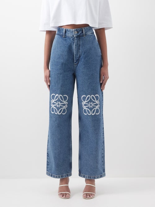 로에베 Anagram-appliqué wide-leg jeans