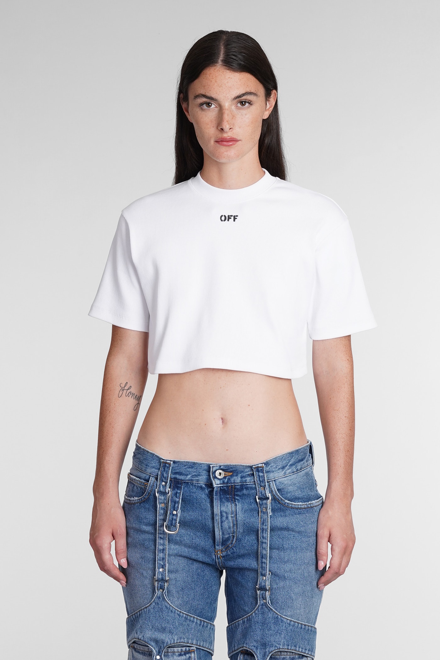 오프화이트 여성 T-Shirt In White Cotton 13638157
