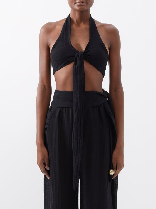 Lisa Marie Fernandez Farrah halterneck organic cotton-blend bikini top