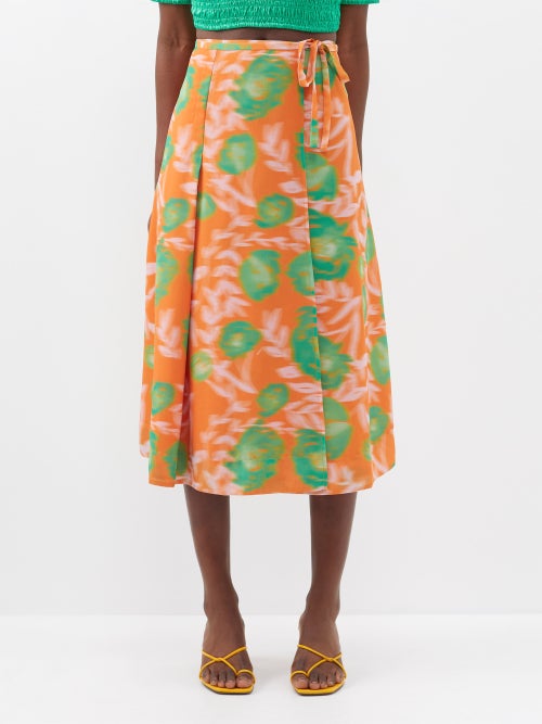 가니 Blurred floral-print crepe wrap skirt