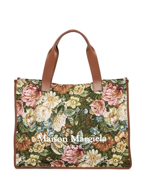 Large floral-print tote bag - Green