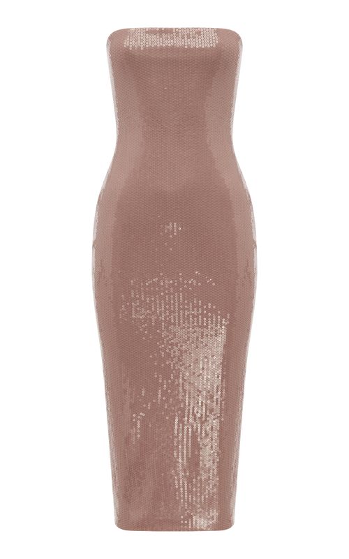 Sequined Strapless Midi Dress