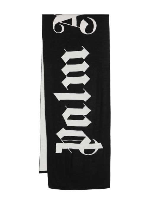 Logo-jacquard wool-blend scarf - BLACK OFF WHITE