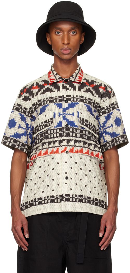 Sacai Off-White & Blue Knit Print Shirt