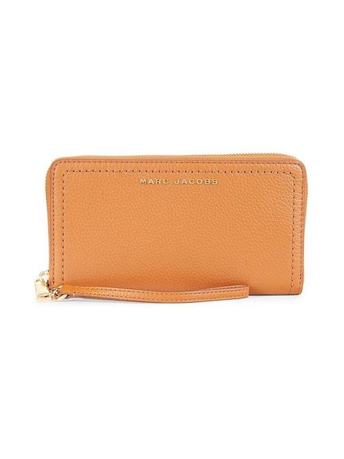Logo Leather Zip Around Wallet - Smoked Almond
