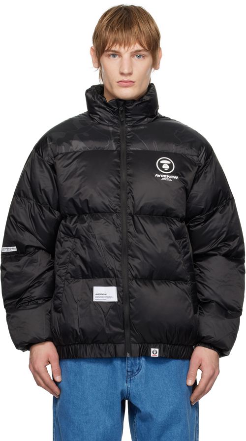 AAPE by A Bathing Ape Black 'AAPE NOW' Moonface Logo Zip-Up Down Jacket
